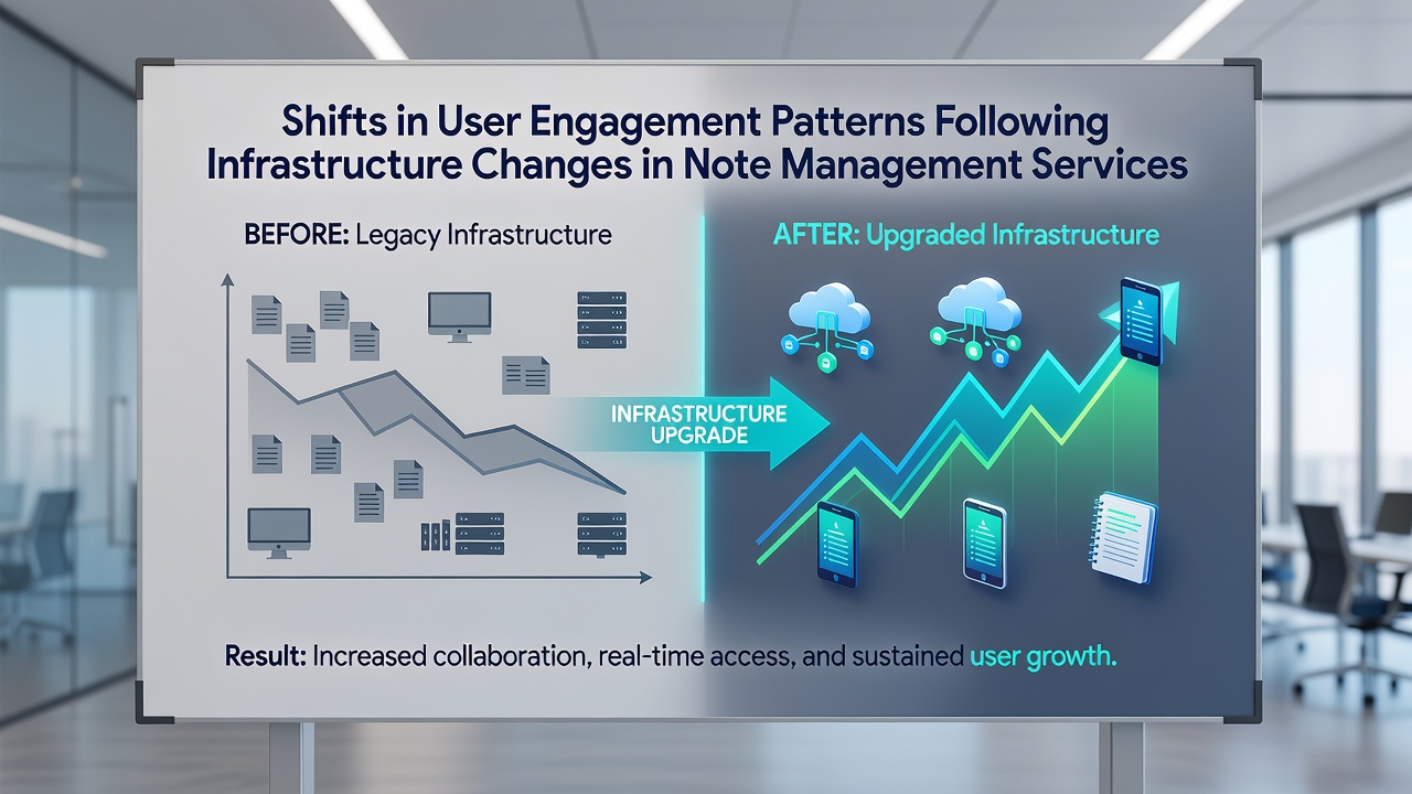 Infographic illustrating comparative engagement metrics across note management services after major infrastructure transitions in 2025